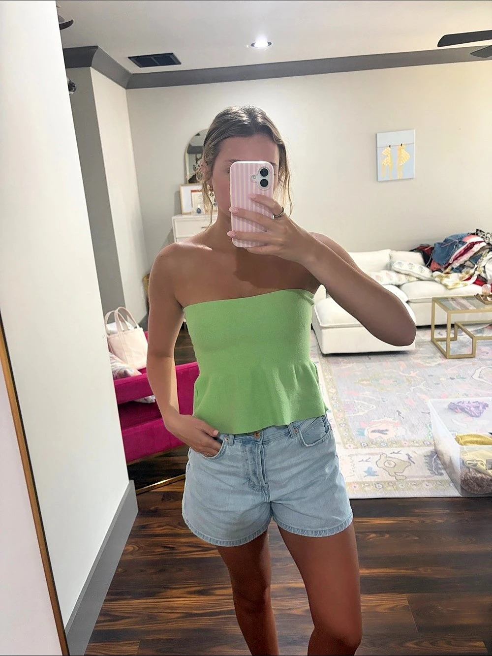 Women's Green Strapless Crop Top